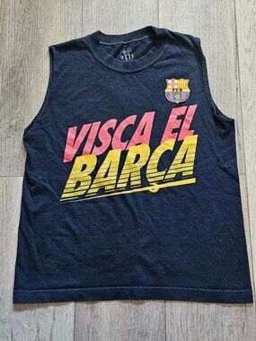 FC Barcelona Visca El Barca Youth Large Sleeveless Tank Top Navy Blue FCB Crest